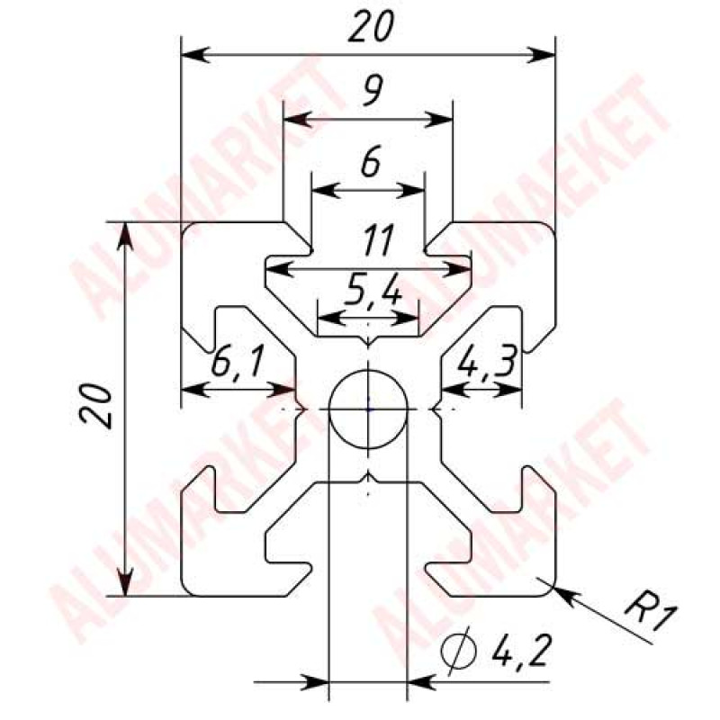 Станочный профиль 20х20 V-slot