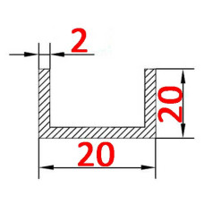 Швеллер алюминиевый 20х20х2 б.п.