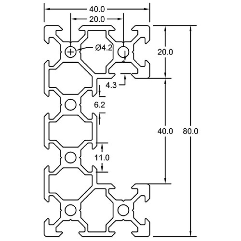 Станочный профиль 40х80x20 V-slot c-beam