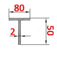 Тавр алюминиевый 80х50х2 б.п.