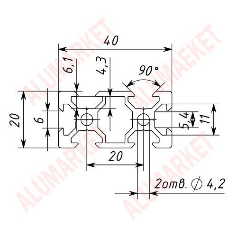 Станочный профиль 20х40 V-slot